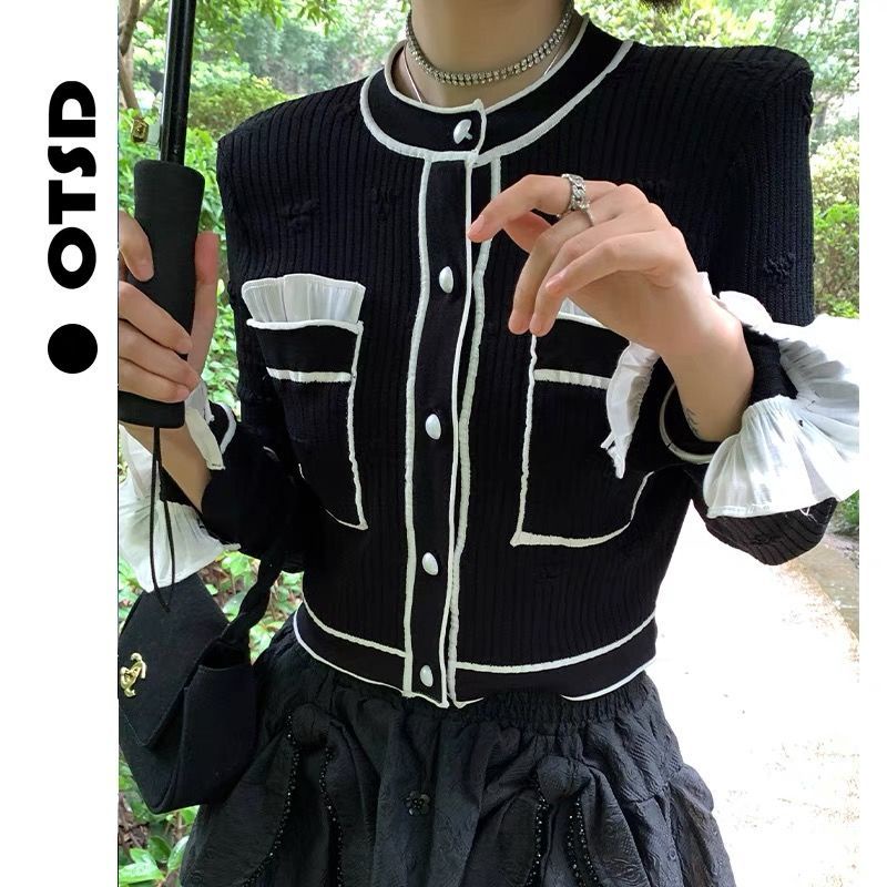 Áo Khoác Cardigan Dệt Kim Mỏng Tay Dài Màu Sắc Tương Phản Thời Trang Mùa Xuân Cho Nữ