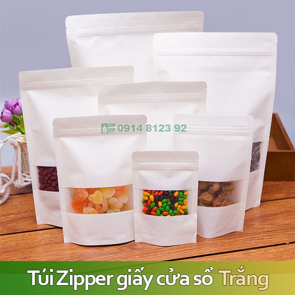 Túi zipper giấy karft cửa sổ Trắng