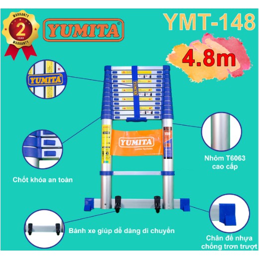 THANG NHÔM RÚT ĐƠN YUMITA 4.8M- BẢO HÀNH 2 NĂM, HÀNG CHÍNH HÃNG 2 NĂM