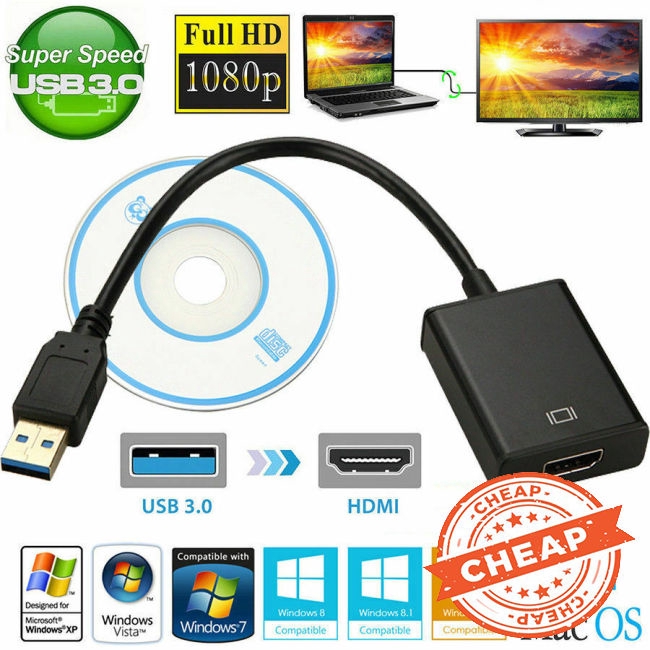 Cáp chuyển đổi tín hiệu âm thanh hình ảnh từ đầu USB 3.0 sang HDMI 1080P cho PC/Laptop/HDTV/TV
