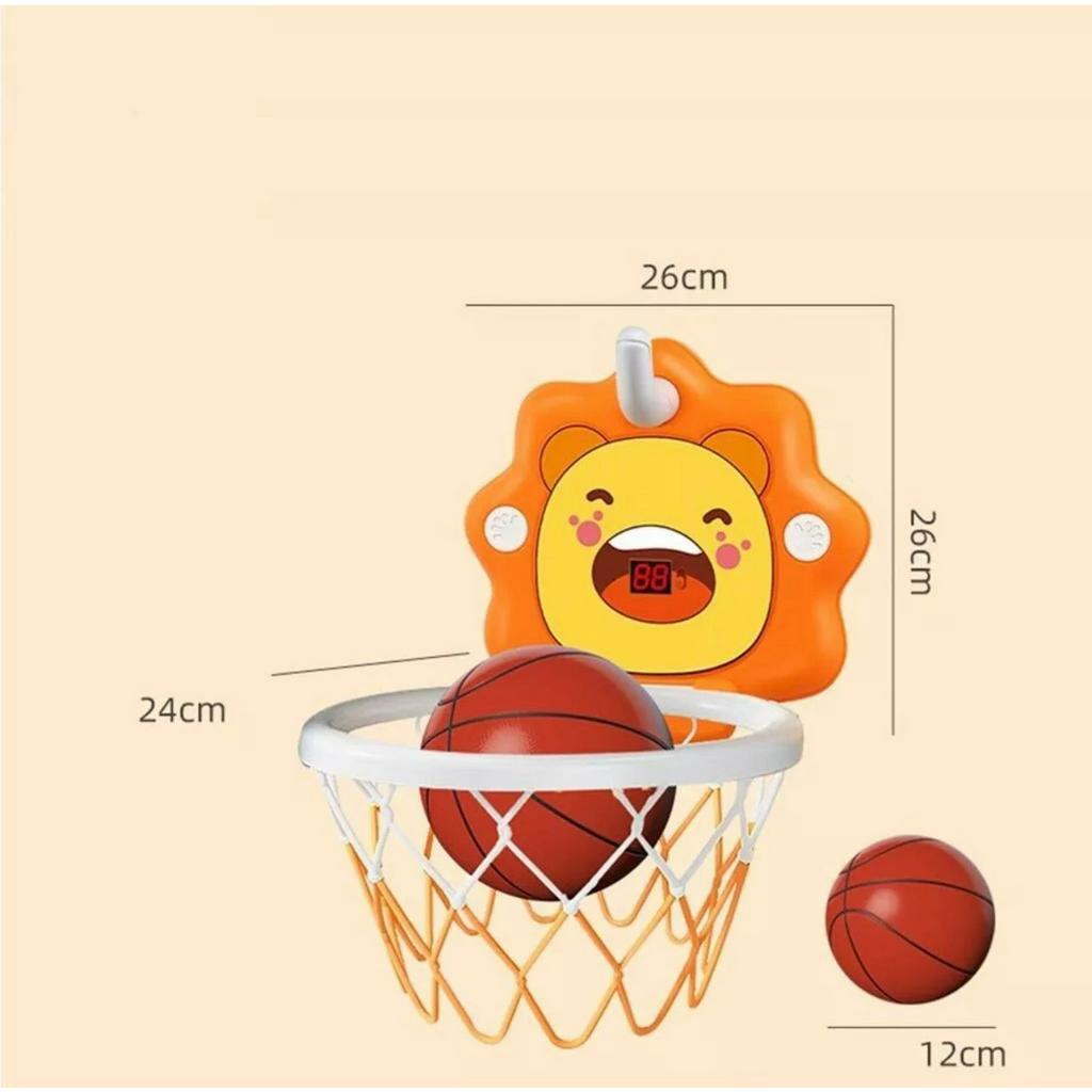 [Kèm bóng] Đồ chơi bóng rổ có tích điểm tự động, có âm thanh cổ vũ, có thể điều chỉnh, hình sư tử đáng yêu cho bé