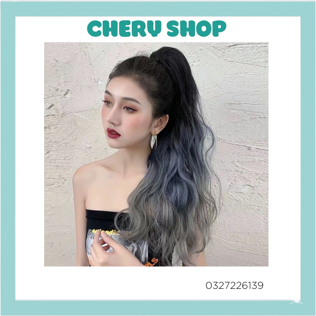 Tóc giả nữ ngoặm xù omber xám xanh khói mẫu mới siêu hot mã n42