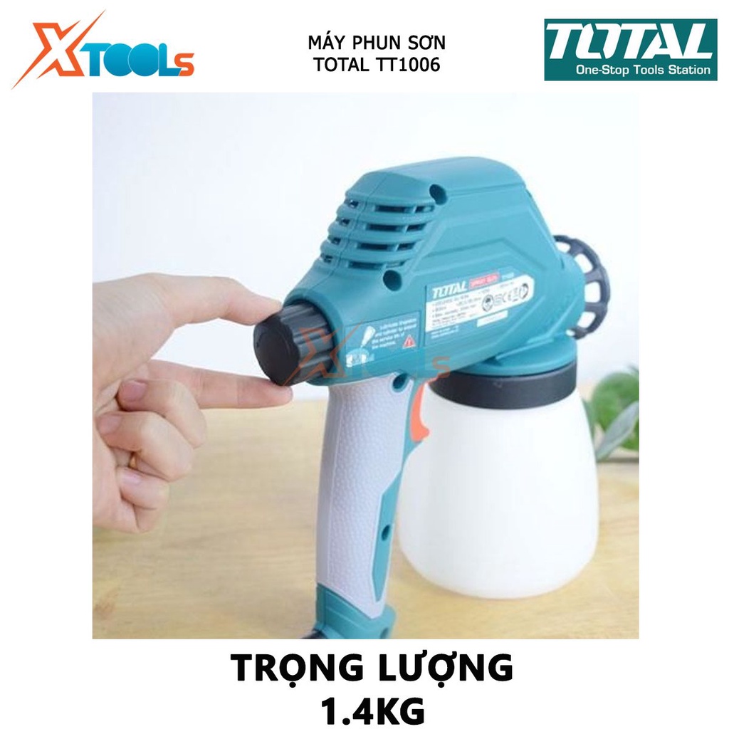 Máy phun sơn TOTAL TT1006 súng phun sơn có điện thế 220-240V~50/60Hz, Nguồn vào: 100W, 280ml / phút, 800ml, 0.6 / 0.8mm