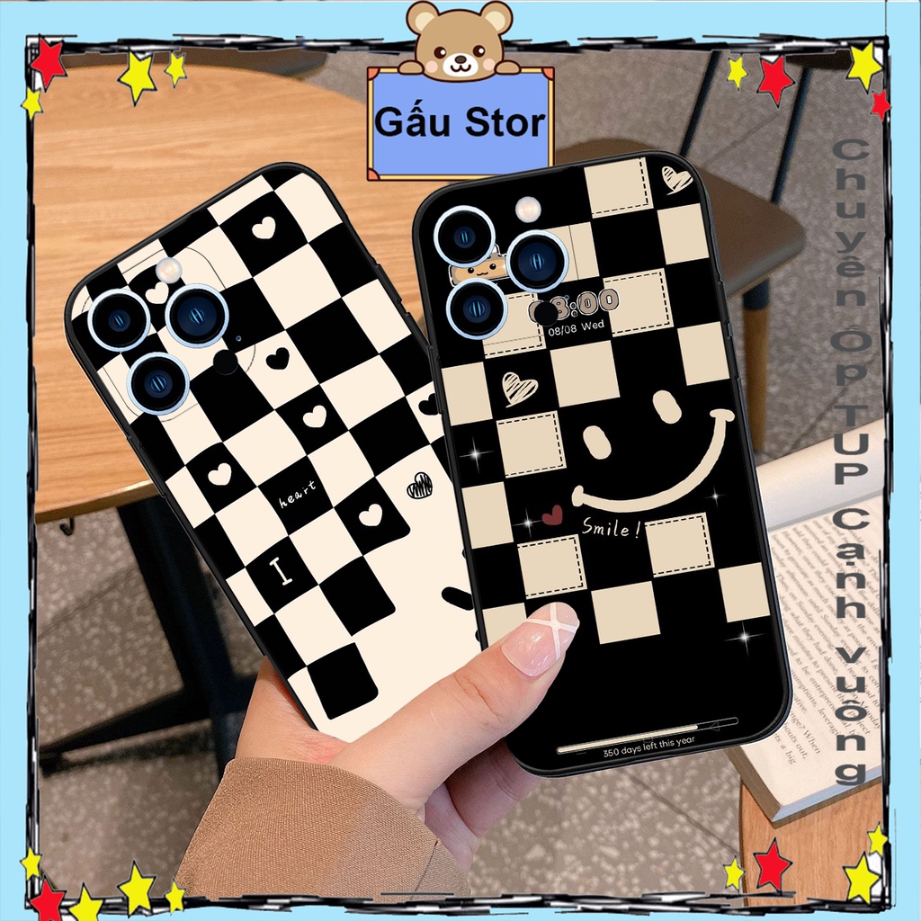 ốp lưng iphone TPU viền vuông 6/6plus/6splus/7/7plus/8/8plus/xs/11/12/13/pro/max/plus/promax kẻ karo đen vàng