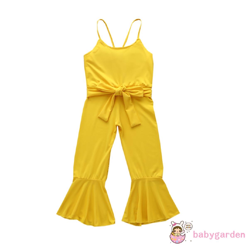 Jumpsuit Cotton Sát Nách Màu Vàng Cho Bé Gái