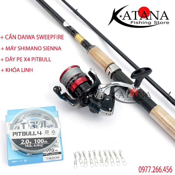 COMBO LURE MÁY ĐỨNG CẦN DAIWA SWEEPFIRE MÁY SHIMANO SIENNA 2019 + PE PITTBULL