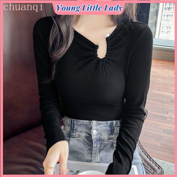 Áo thun tay dài dáng ôm phong cách phương Tây thời trang mùa thu mới cho nữ