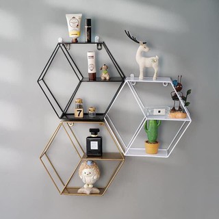 Kệ lục giác sắt treo tường TẶNG kèm bộ treo tường và dây đèn