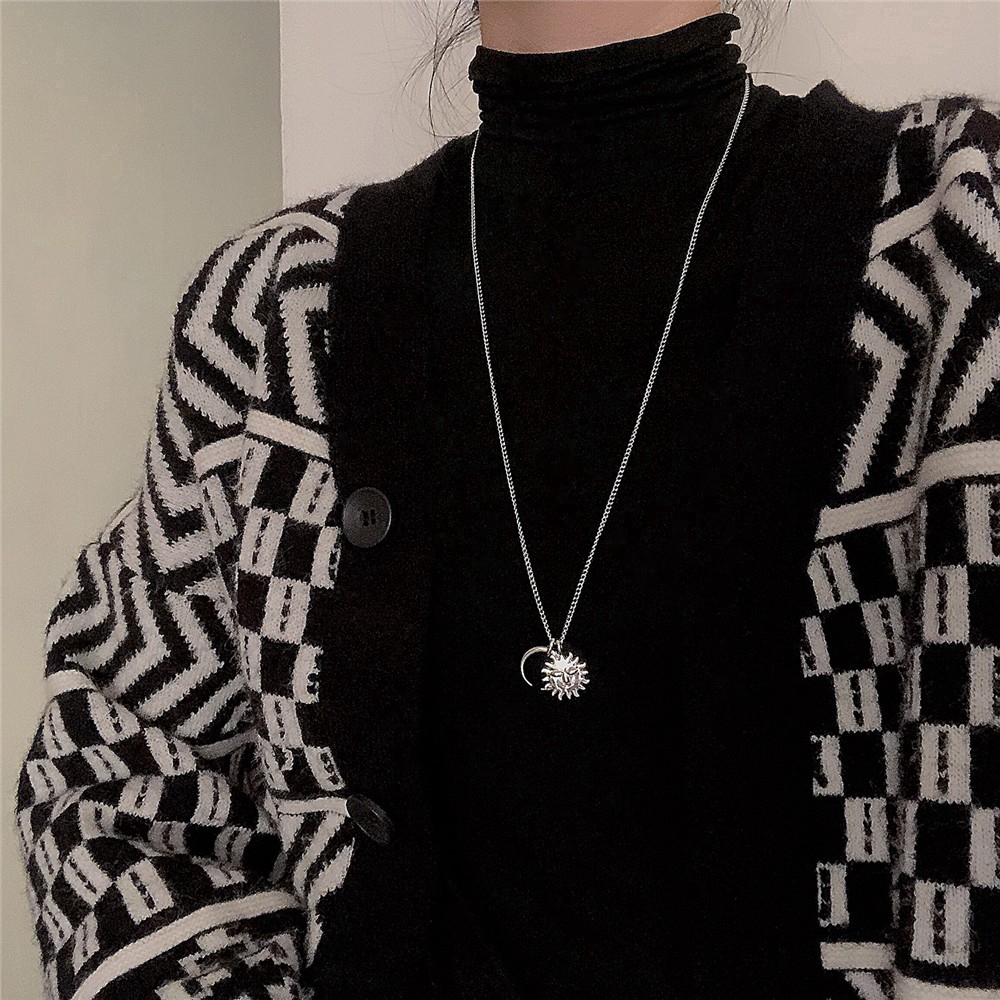 Dây chuyền mặt hình mặt trời đang cười và mặt trăng phong cách Hàn Quốc retro đơn giản thời trang cho nữ