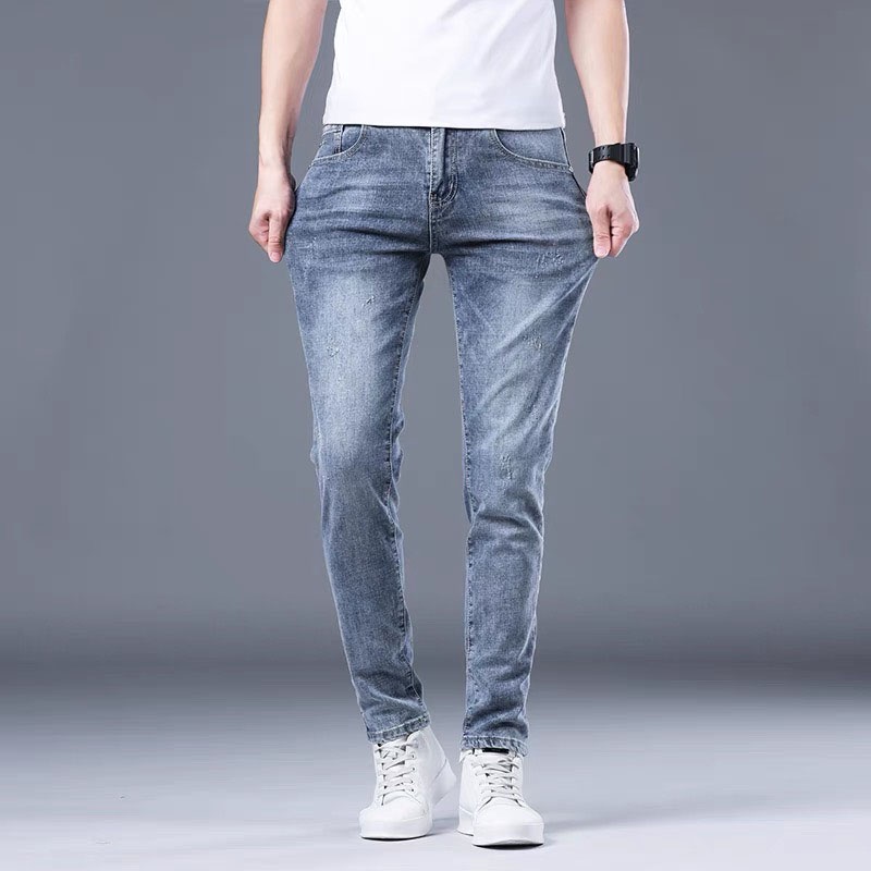 Quần jean nam xanh đơn giãn trẻ trung dễ phối đồ quần bò nam xước nhẹ mã 51