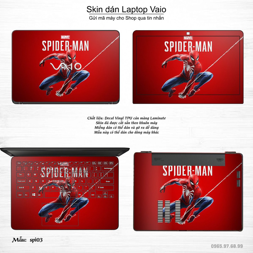 Skin dán Laptop Sony Vaio in hình người nhện Spiderman (inbox mã máy cho Shop)