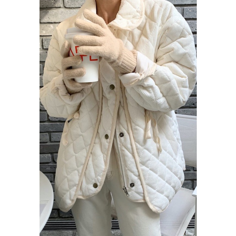 Áo Khoác Đệm Cotton Dày Có Dây Rút Họa Tiết Hình Thoi Phong Cách Hàn Quốc Cổ Điển Thời Trang Cho Nữ | BigBuy360 - bigbuy360.vn