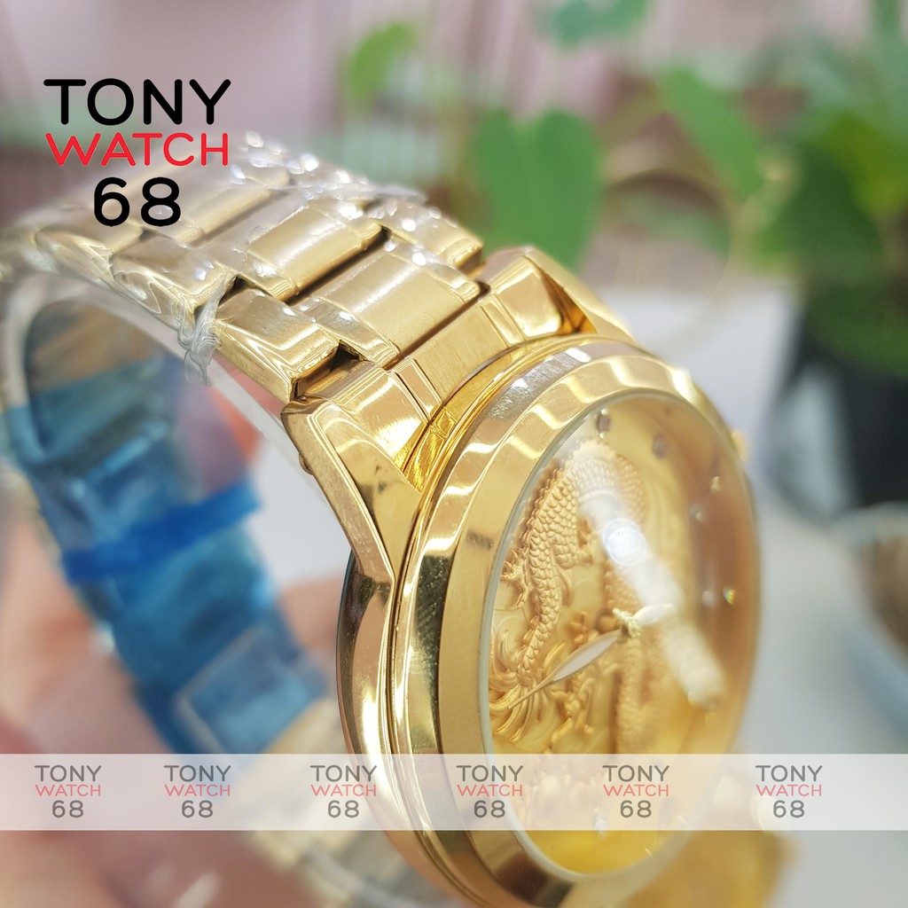 Đồng hồ nam Baishuns chống nước rồng măt đỏ dây thép đúc đặc 3 hàng chính hãng Tony Watch 68
