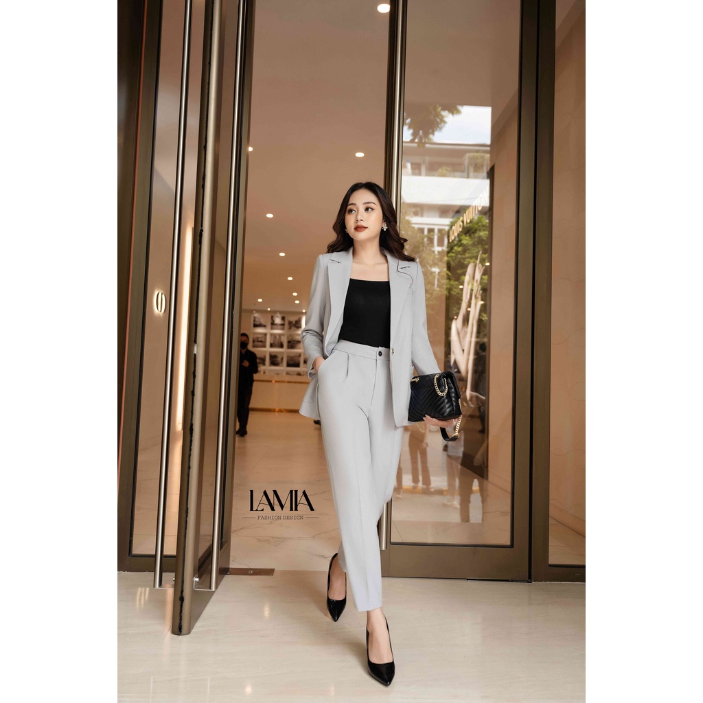 SET VEST NỮ TAY DÀI DÁNG XUÔNG PHỐI QUẦN BAGGY XANH NGỌC LAMIA DESIGN LE111 | BigBuy360 - bigbuy360.vn