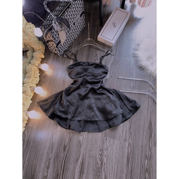 Có mút ngực Set Bộ Áo kiểu 2 dây lụa hở lưng Kèm Chân Váy  Xoè Hình thật cuối