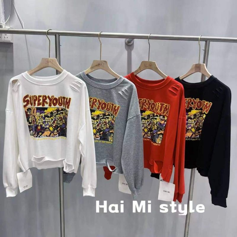 Áo nỉ rách vai rách gấu hàng QCL1