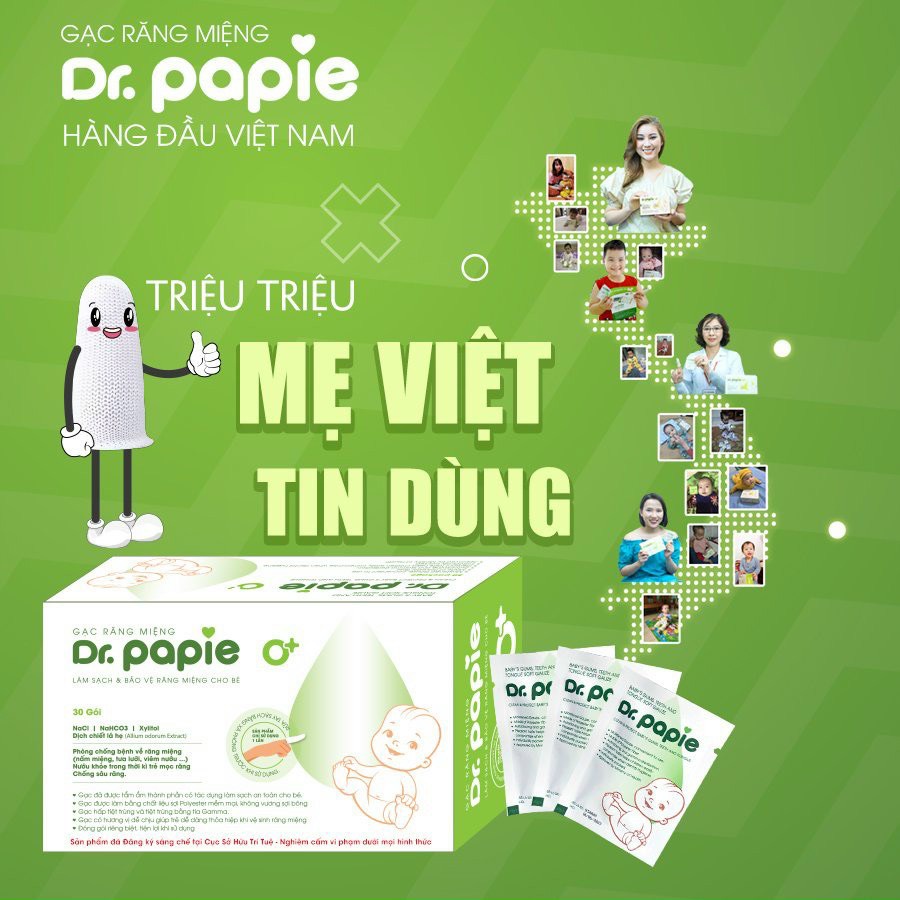 [CHÍNH HÃNG] Gạc rơ lưỡi vệ sinh răng miệng cho bé tẩm ẩm hộp 30 gói Dr Papie