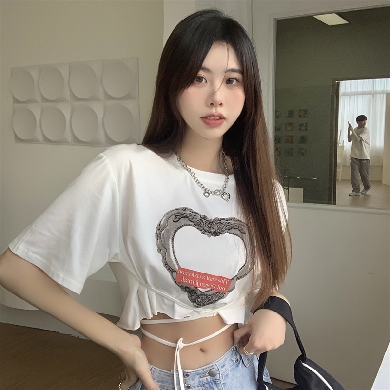 Áo thun croptop SUXI tay ngắn cổ tròn in họa tiết đơn giản thời trang mùa hè cho nữ