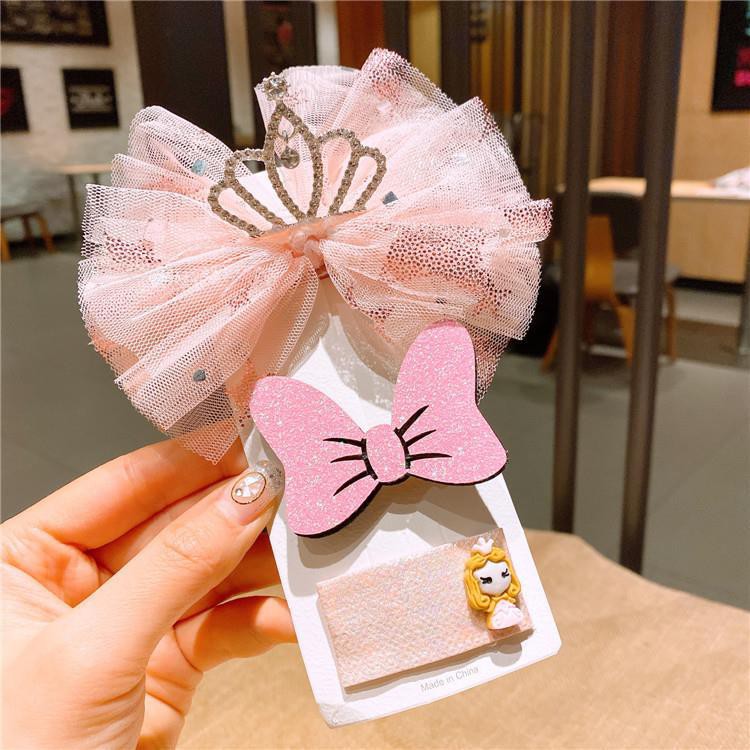 Set 3 Kẹp Tóc Hình Nơ / Công Chúa Elsa Xinh Xắn Cho Bé Gái
