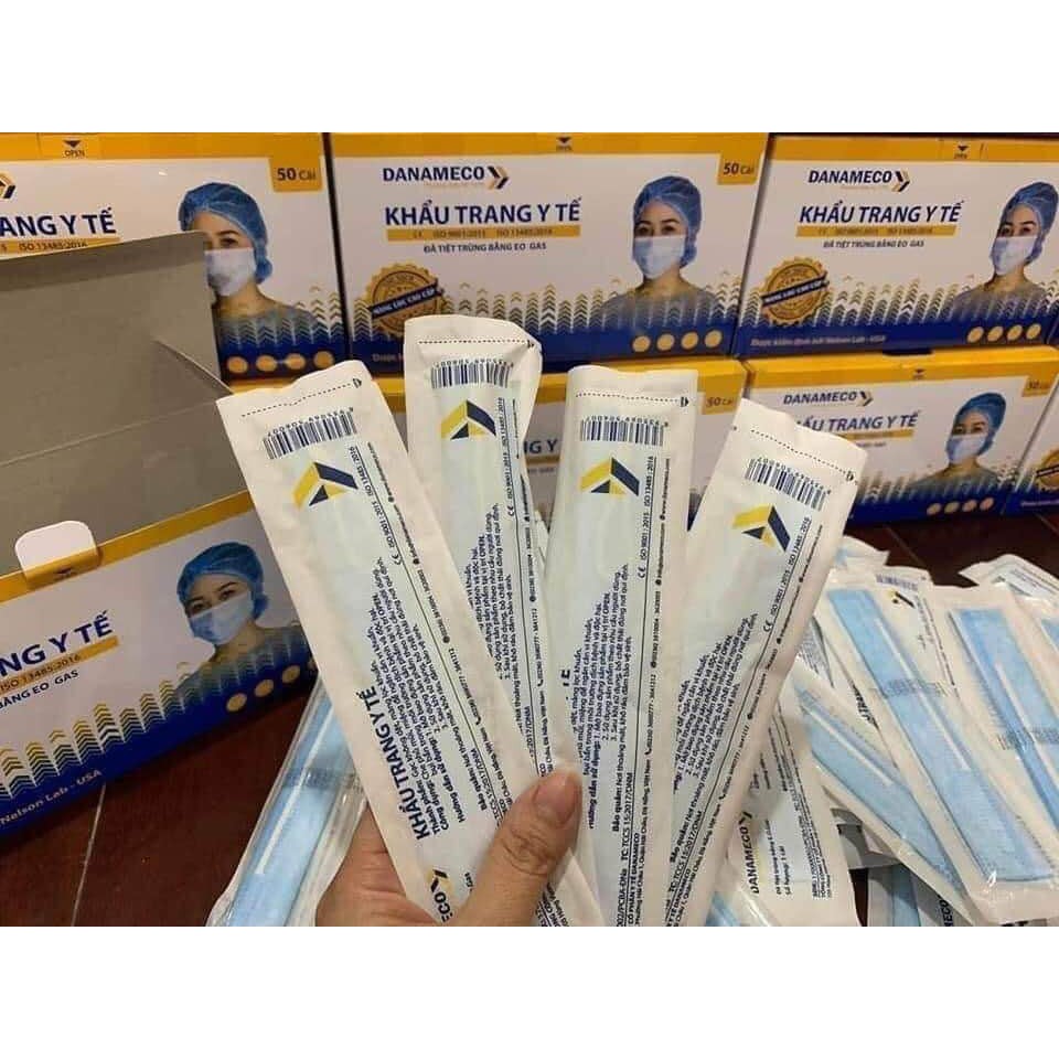 Khẩu trang y tế đã tiệt trùng Danameco loại bọc riêng 1 chiếc 1 vỉ (hộp 50c)