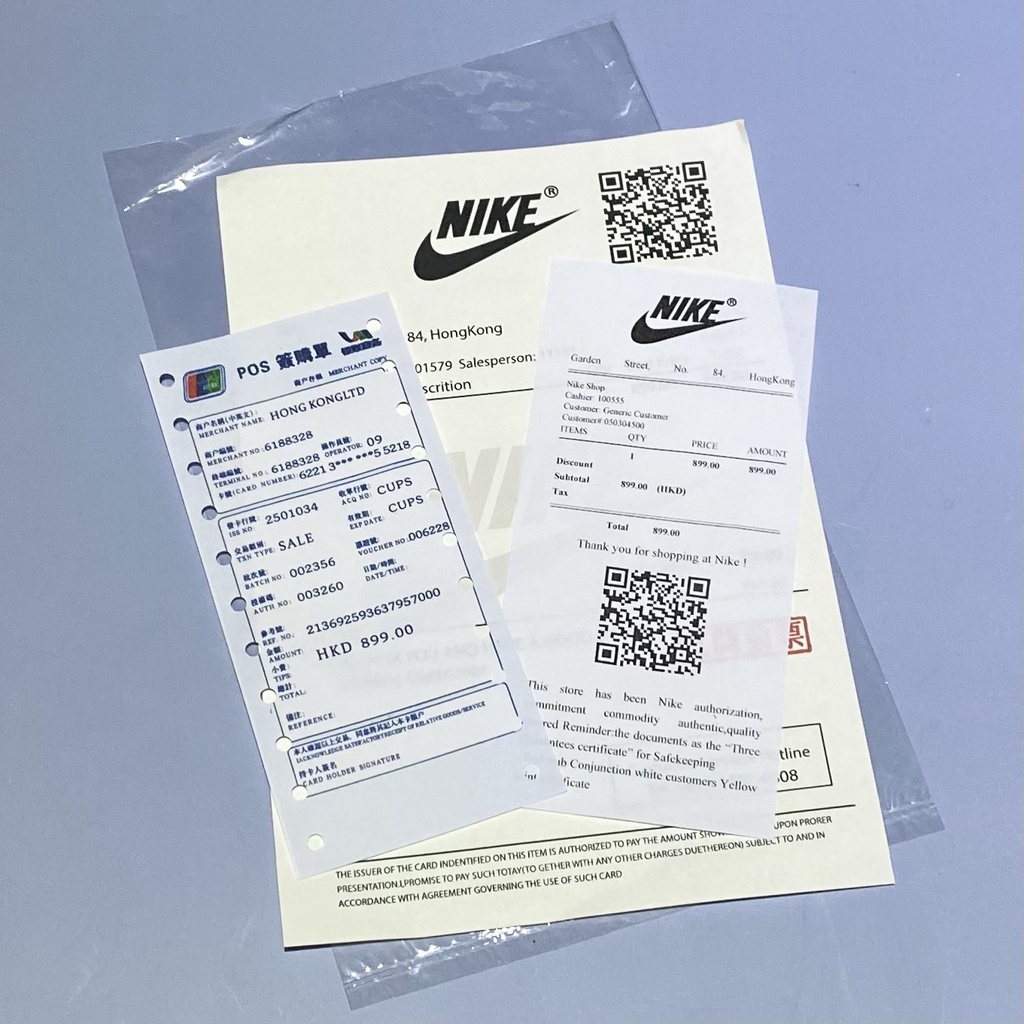 Bộ set bill thẻ hóa đơn phụ kiện mũ nón quần áo giày dép N.I.K.E chuẩn Auth check QR code