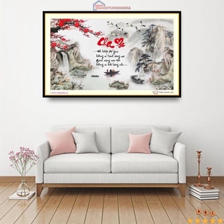 Tranh đính đá LV574 (80cm x 50cm), tranh thêu chữ thập cha mẹ LV3532 (67cm x 43cm)