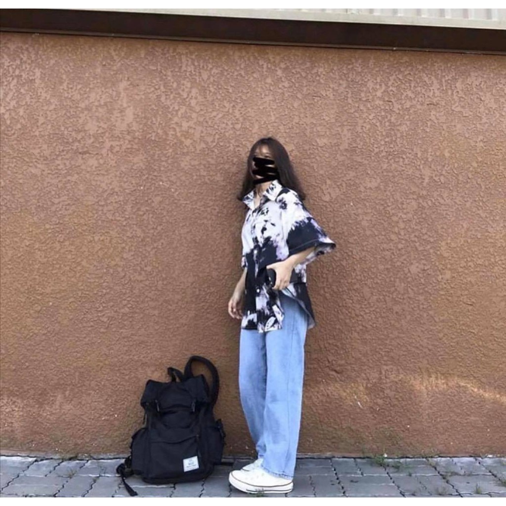 Áo sơ mi loang đen form rộng bigsize somi cộc tay ulzzang nam nữ unisex cá tính | BigBuy360 - bigbuy360.vn