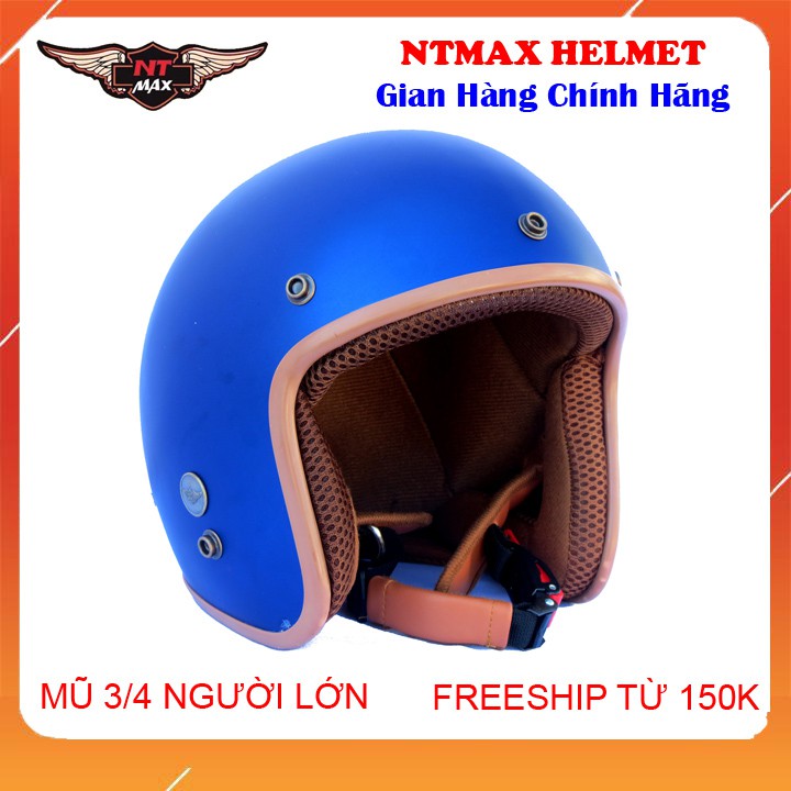 Mũ bảo hiểm NTMAX 3/4 xanh dương nhám cao cấp chuẩn quatest 4
