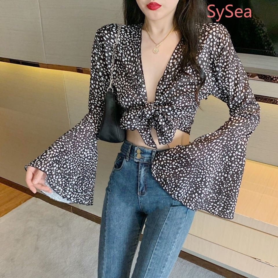 Áo croptop dài tay thắt nơ chống nắng thời trang mùa hè cho nữ