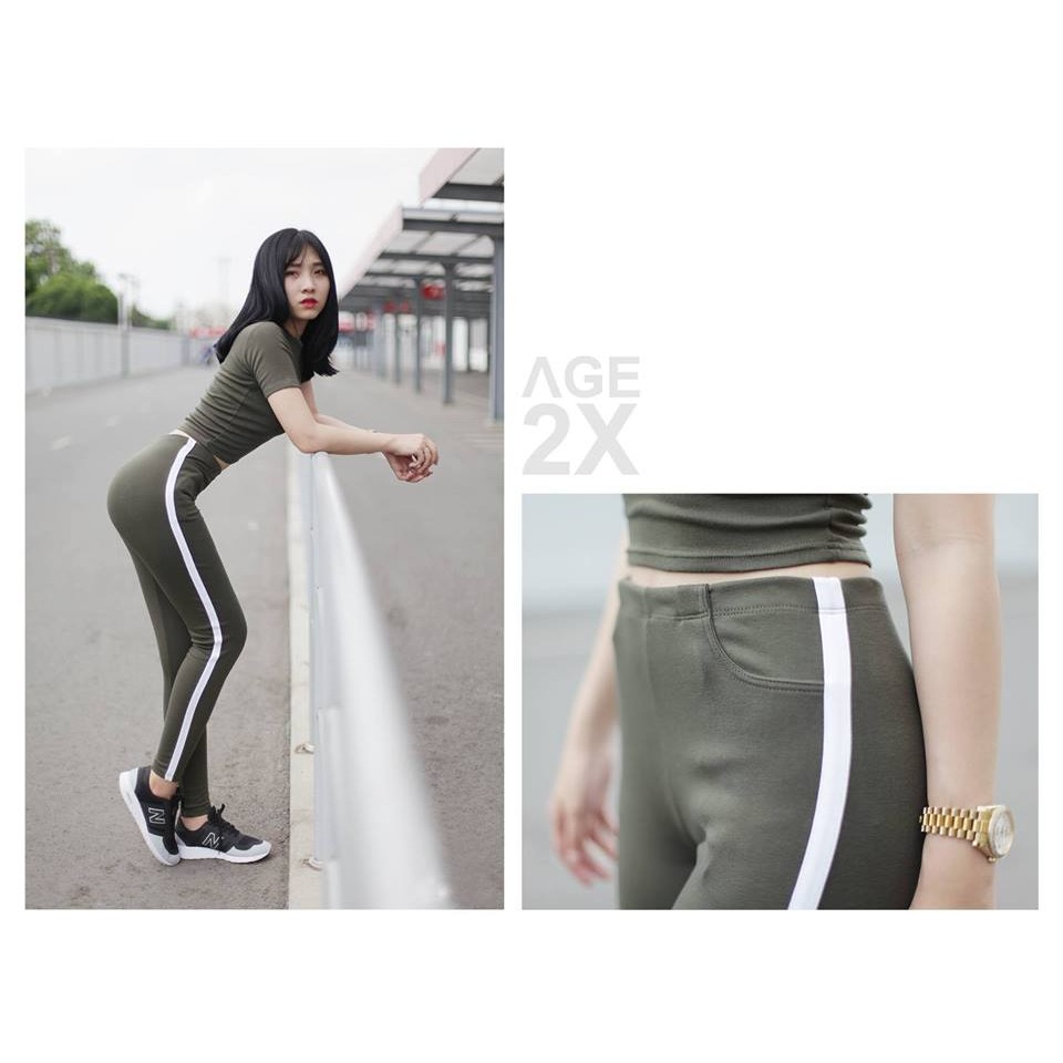 QUẦN LEGGING LƯNG LIỀN AGE2X - MÀU LÍNH VIỀN