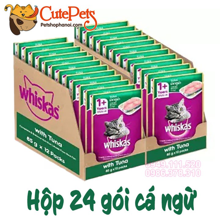 [Hộp 24gói] Thức ăn Pate Whiskas 85g Dành cho mèo - CutePets