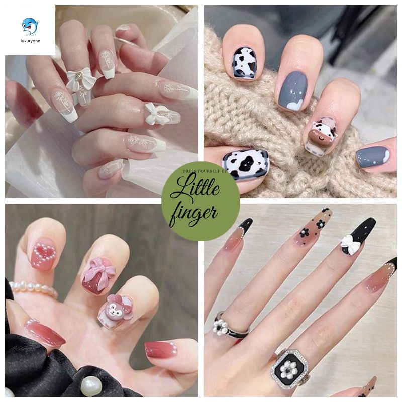 Bộ 24 móng tay giả trang trí nghệ thuật DIY / móng tay giả kim cương