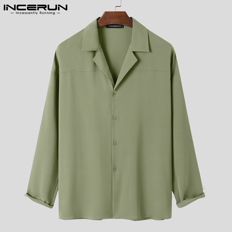 Áo sơ mi INCERUN cổ bẻ dài tay phong cách Hàn Quốc 4 màu tùy chọn thời trang cho nam