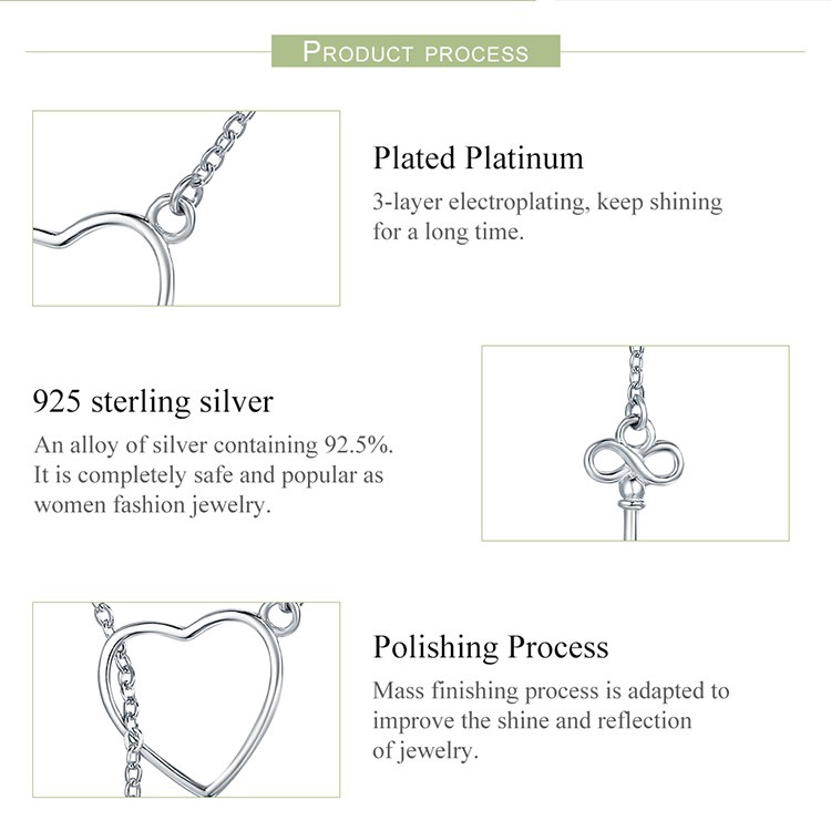 Dây chuyền Bamoer bằng bạc 925 mặt hình chìa khóa và trái tim thời trang xinh xắn