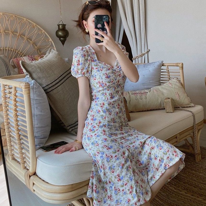 Đầm Nữ Cổ Chữ V In Hoa Thời Trang Thanh Lịch