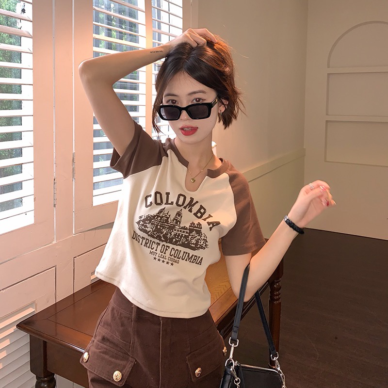 NUZIRO  Áo thun croptop  tay ngắn kiểu dáng ngọt ngào