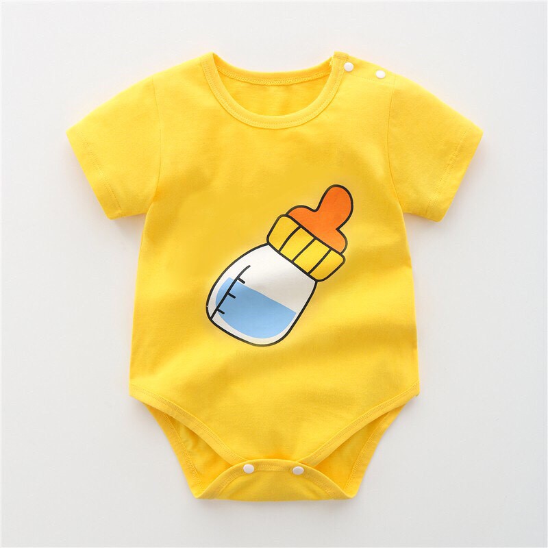 Bodysuit cho Bé Trai Bé Gái mẫu Body Chip bình sữa vàng Hè Sơ Sinh vải 100% Cotton Mềm Mịn kiểu dáng dễ thương từ 3-13kg