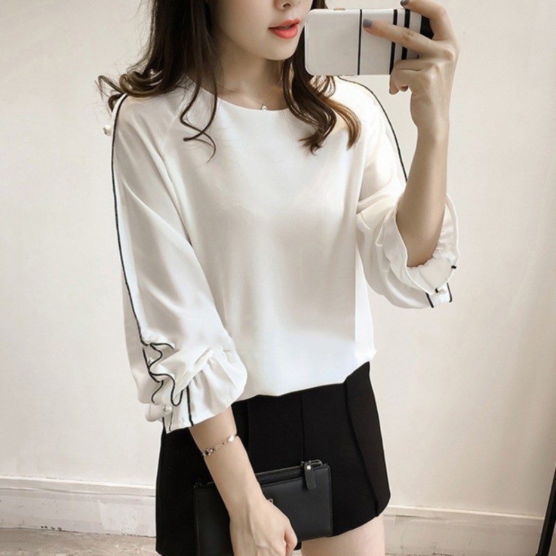 Áo Chiffon Nữ Tay Dài Đính Hạt Cườm Size Lớn