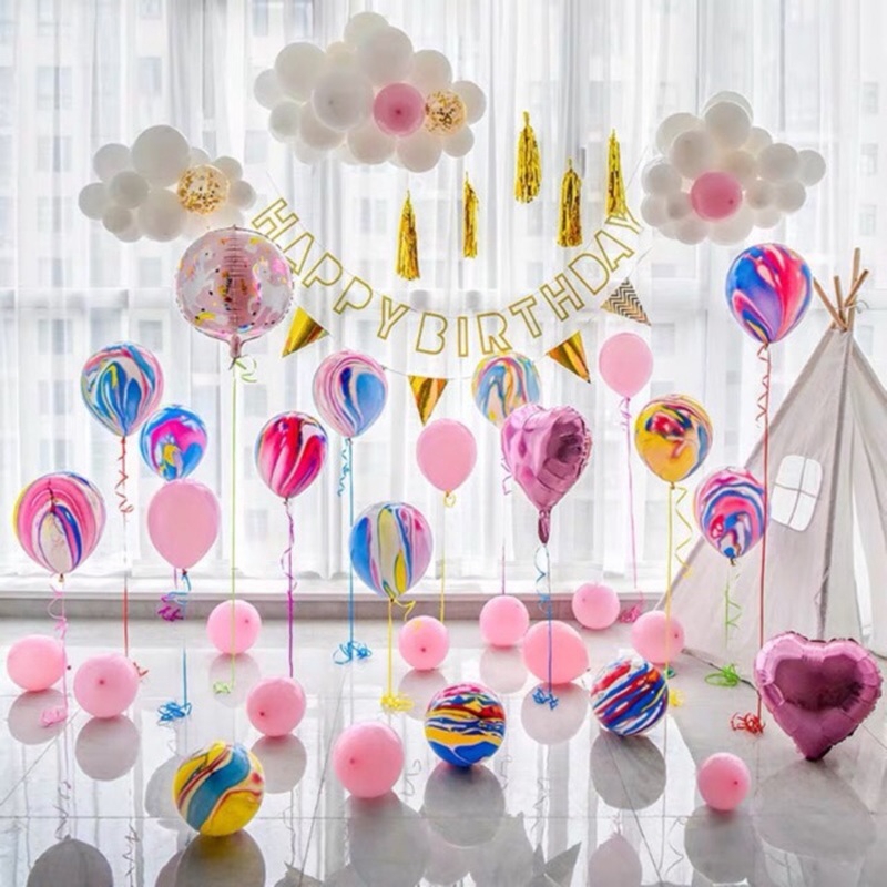 Set 5 bong bóng latex 12 inch 3.5gm họa tiết đá hoa cương trang trí tiệc