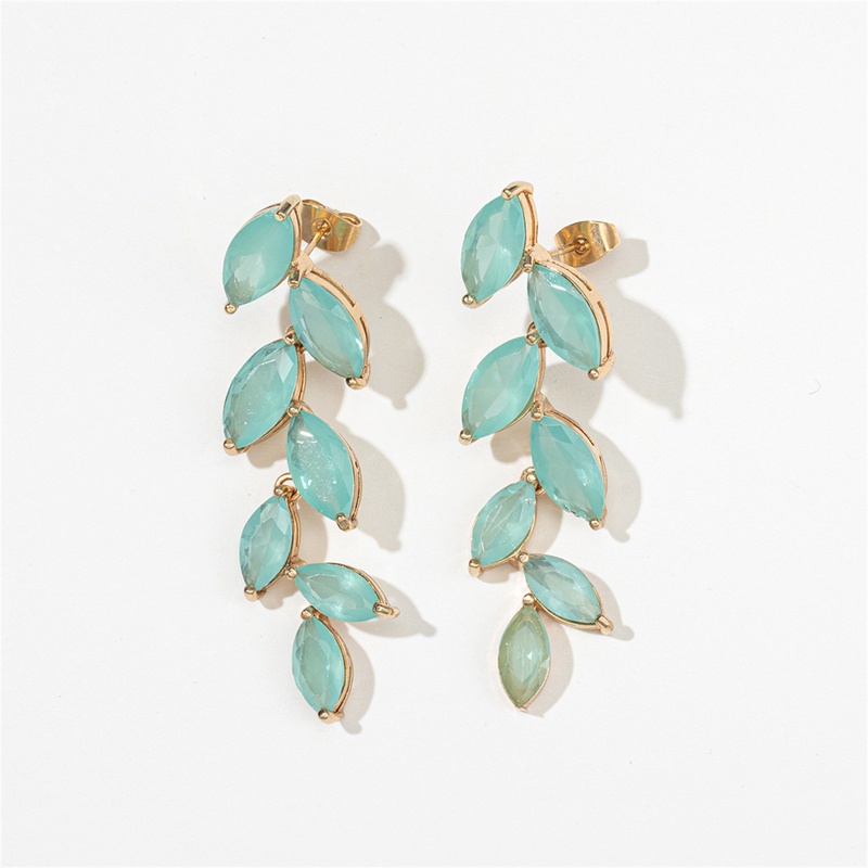 Bông Tai Dáng Dài Hình Nhánh Lá Đính Pha Lê Thanh Lịch