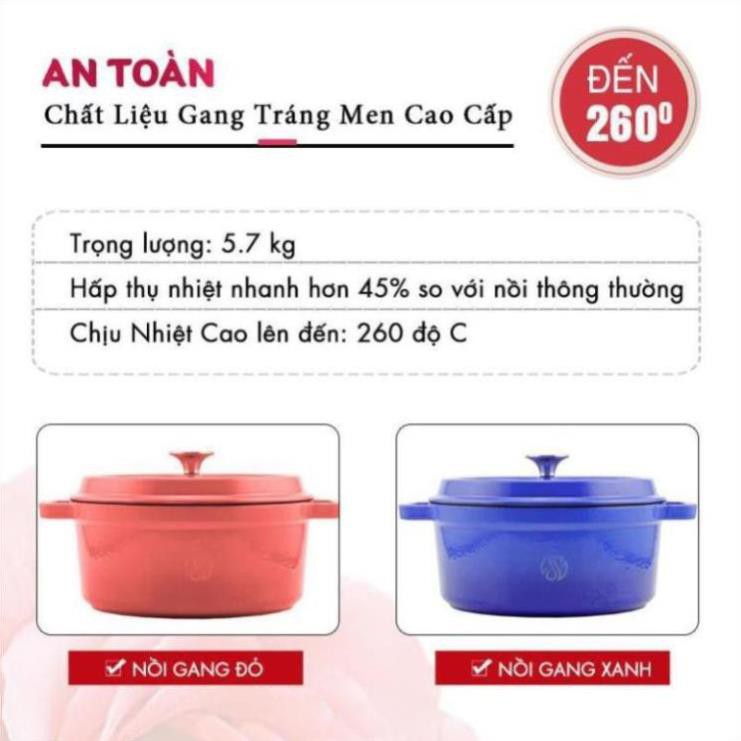 Nồi gang đúc tráng men - Nồi gang nguyên khối chống dính chống trầy xước, dùng trên bếp từ và lò nướng