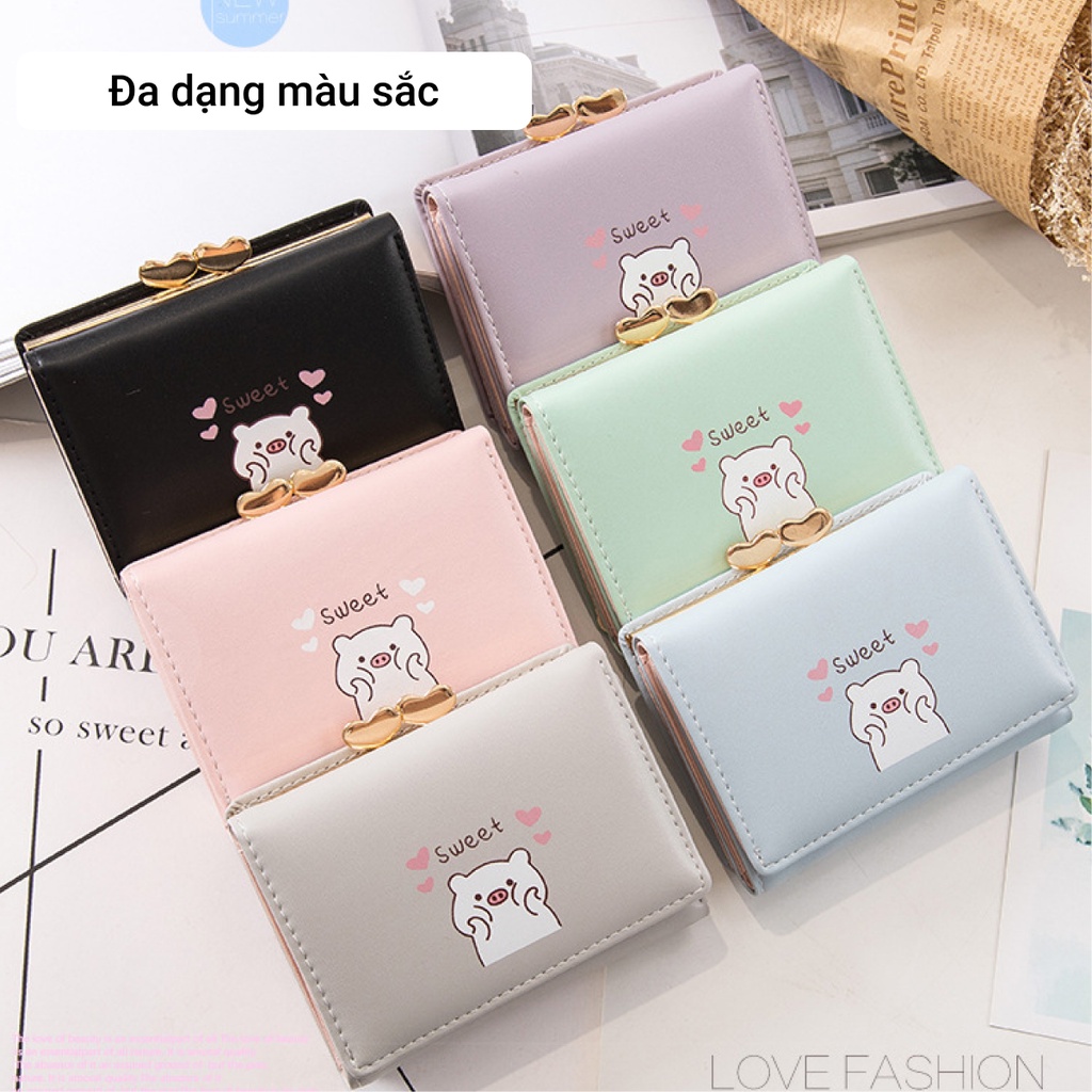 Ví nữ mini cầm tay GENZZZ họa tiết con heo nhiều ngăn tiện dụng chất da cao cấp V005