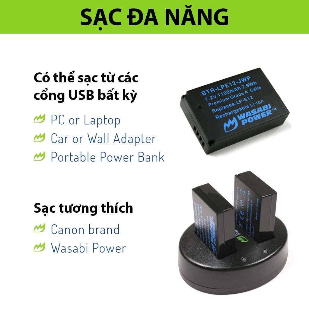 Bộ pin sạc cho Canon - Wasabi LP-E12