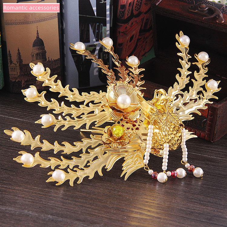 Trâm Cài Tóc Hình Vương Miện Hoàng Gia Bằng Kim Loại Vàng Hoàng Gia Xiuhe Phong Cách Cổ Điển Sang Trọng Cho Cô Dâu