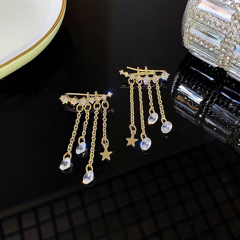 Đôi Khuyên Tai Dài Hình Ngôi Sao Đính Đá Xinh Xắn Cho Nữ