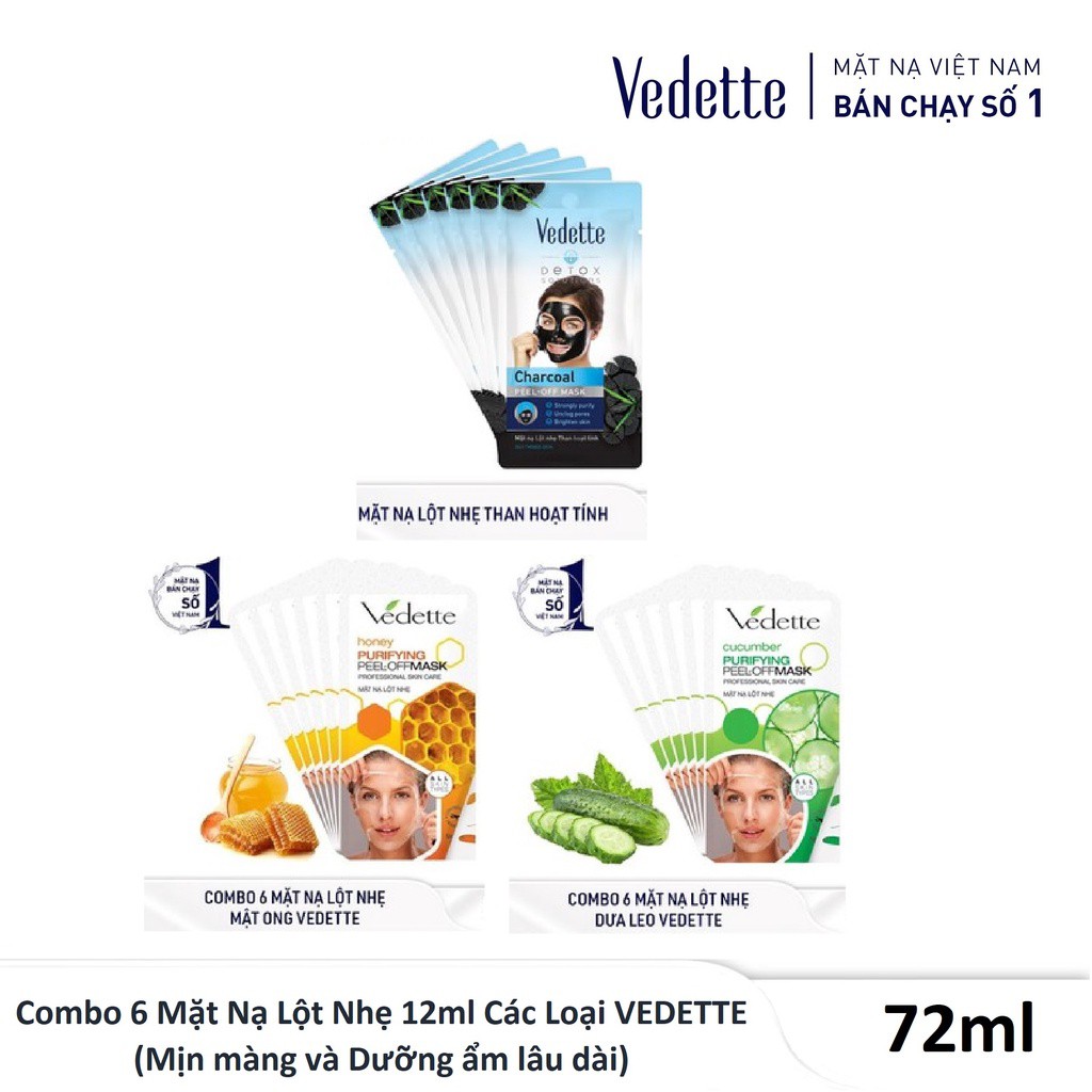 Combo 6 Mặt Nạ Lột Nhẹ 12ml Các Loại VEDETTE - Mịn màng và Dưỡng ẩm lâu dài