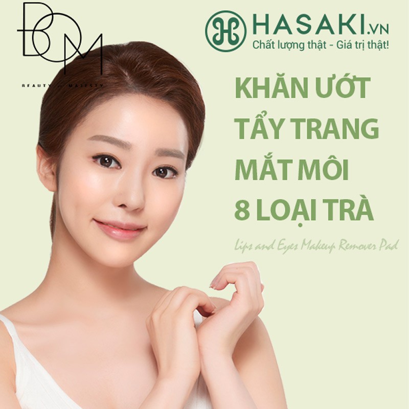 Khăn Ướt Tẩy Trang Mắt Môi B.O.M Chiết Xuất 8 Loại Trà Eight Tea Lips &amp; Eyes Makeup Remover Pad 30 Miếng