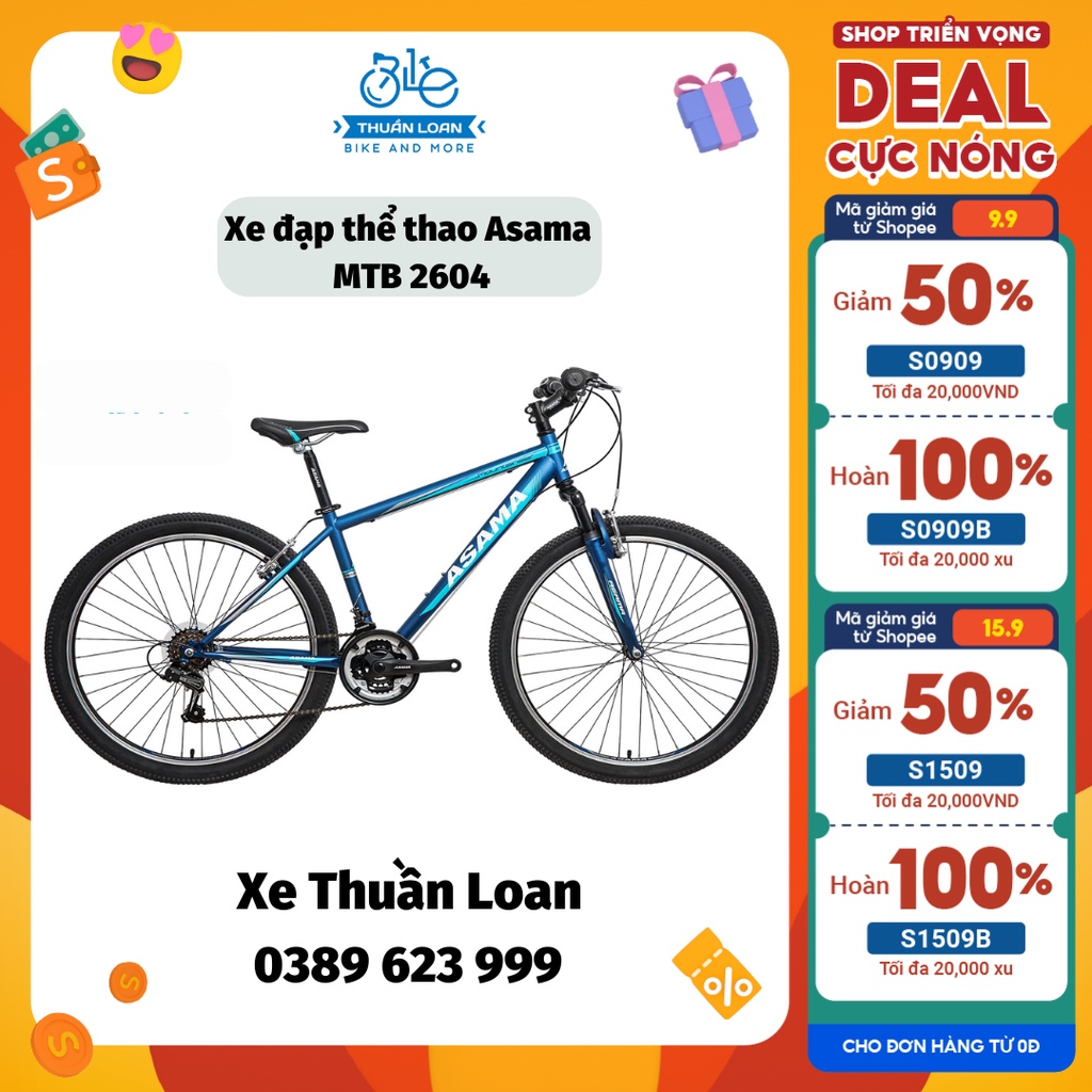 XE ĐẠP THỂ THAO ASAMA MOUNTAINEER MTB 2604. Tặng kèm chắn bùn, bình nước, giá đỡ bình nước, dầu tra xích