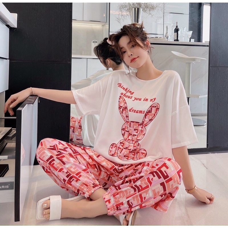 Set 3 món (1 áo, 1 đùi, 1 dài) thỏ co,co nâu, hồng