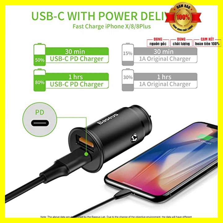 Tẩu sạc nhanh đa năng Baseus CCALL-AS01 tích hợp 2 cổng sạc Type-C và USB, 2.4A và Quick charge 3.0 - Bảo hành 12 tháng